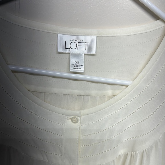 LOFT Cream Blouse with Bib Collar and Ruffled 3/4 Sleeves - Picture 4 of 10